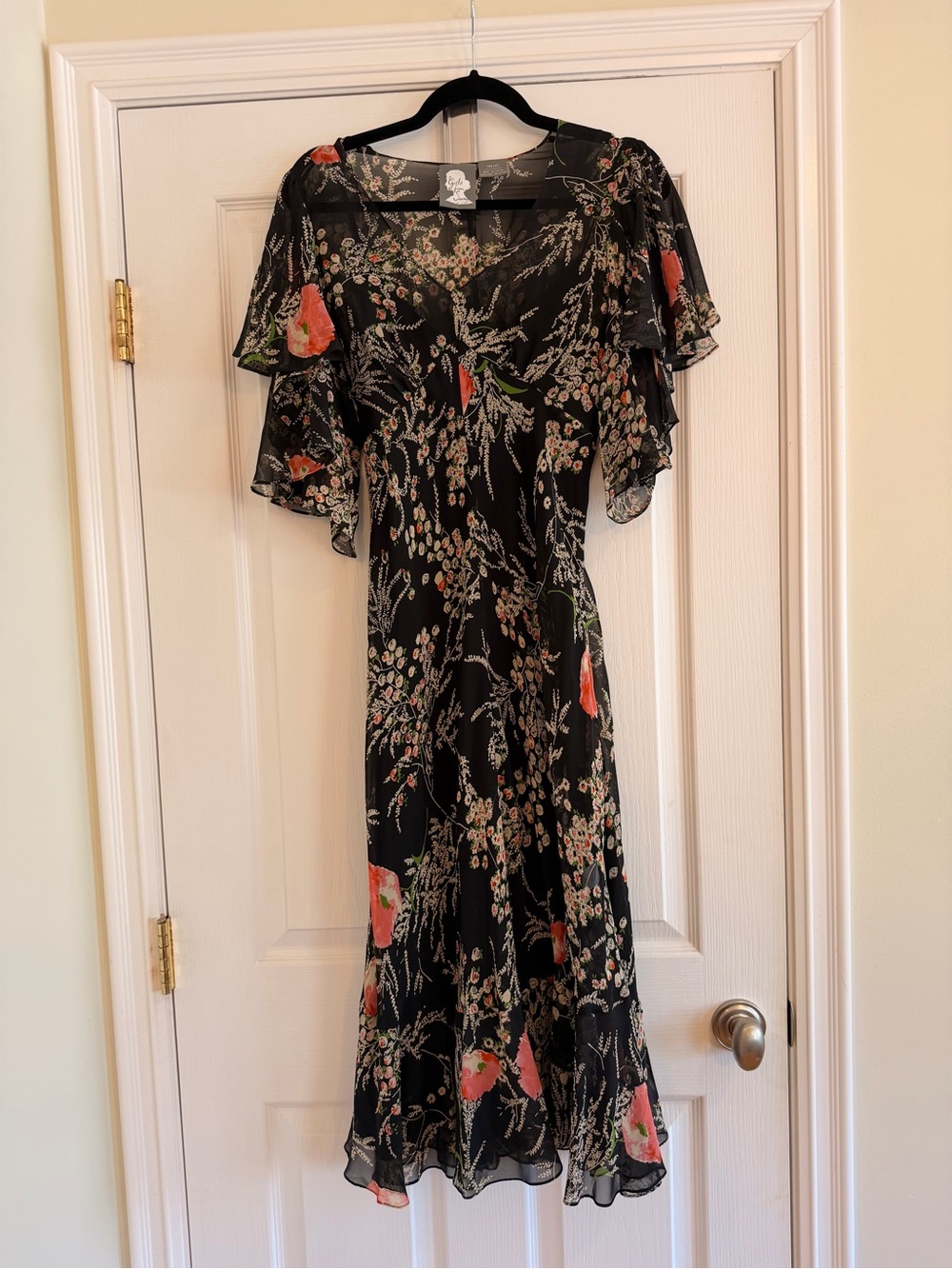 Girls From Savoy - Black Floral Midi Dress - Size 12